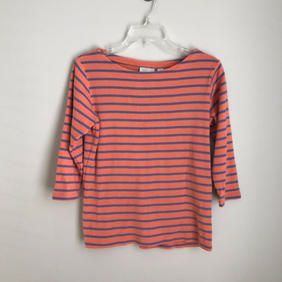 L.L. Bean Sweaters - LL Bean Orange Blue Striped 3/4 Sleeve Sweater